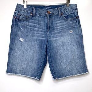 LOFT ANN TAYLOR Blue Denim Bermuda Ripped Shorts Size 8